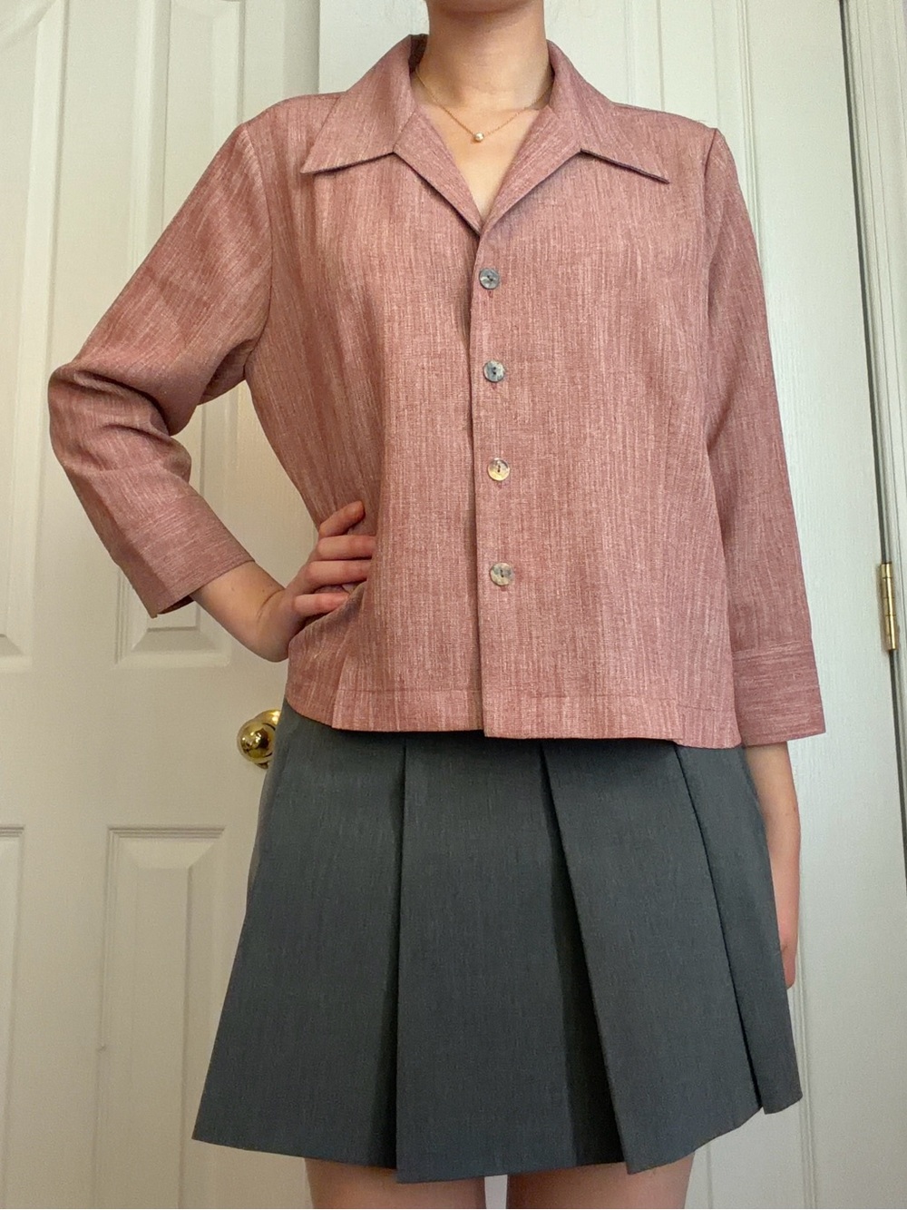 Muted Rose-Colored Button-Up Blouse